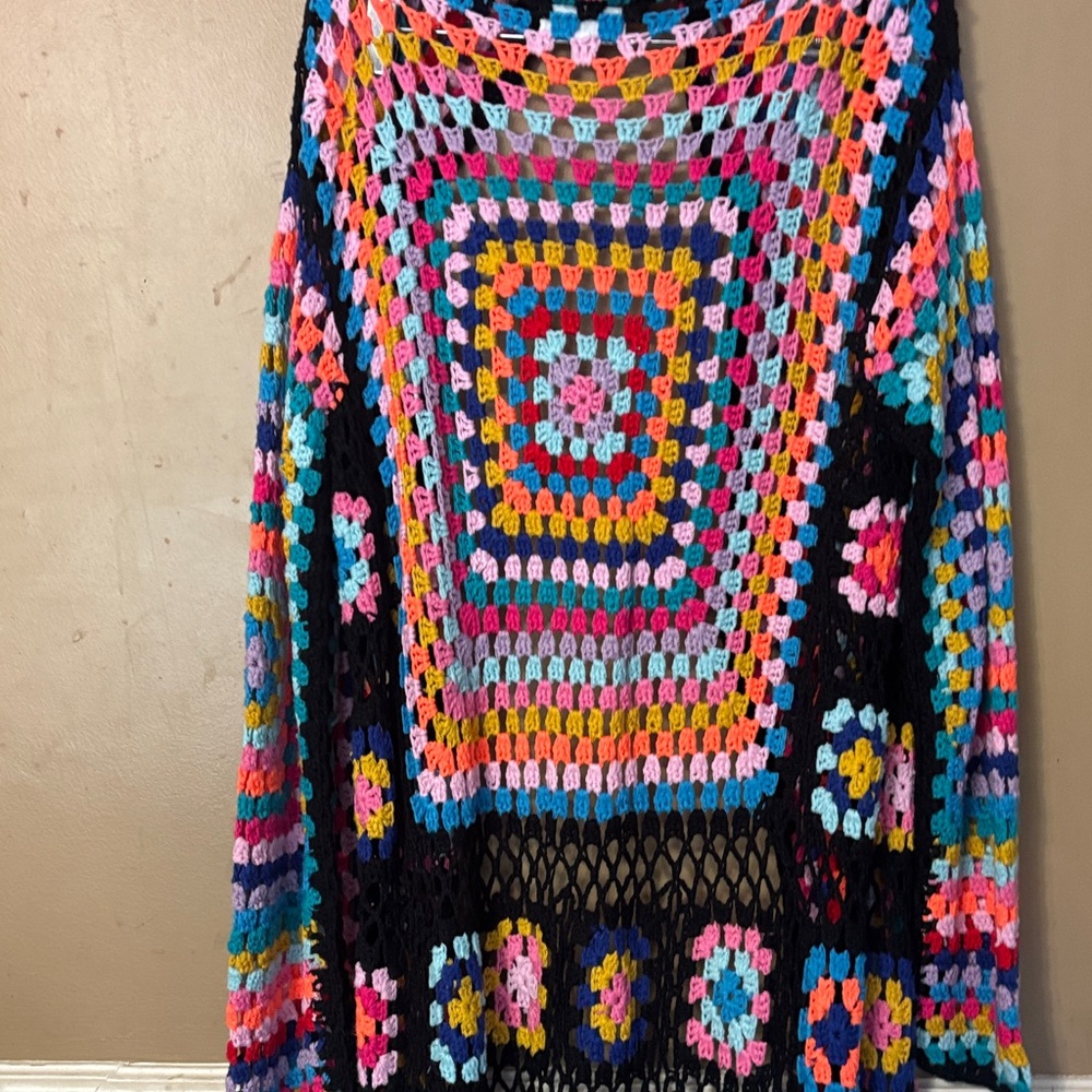 Colorful Crochet Open-Front Cardigan - Picture 7 of 9